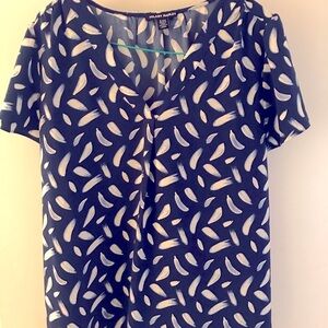 Hilary Radley Navy and Cream Patterned Blouse